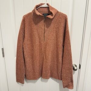 Pendleton Men's 1/4 Zip Mock Pullover Sweater Orange/Tan Knit Size Medium